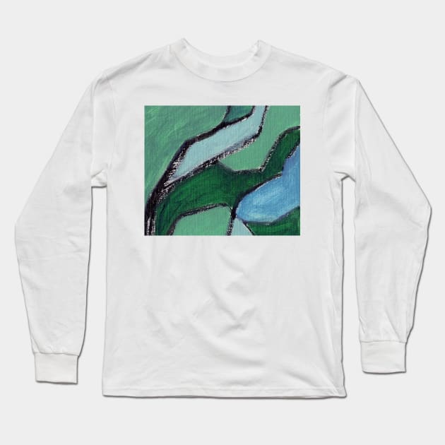 Abstract Oil Painting 2c9 Teal Cerulean Sapphire Long Sleeve T-Shirt by Go Abstract Art